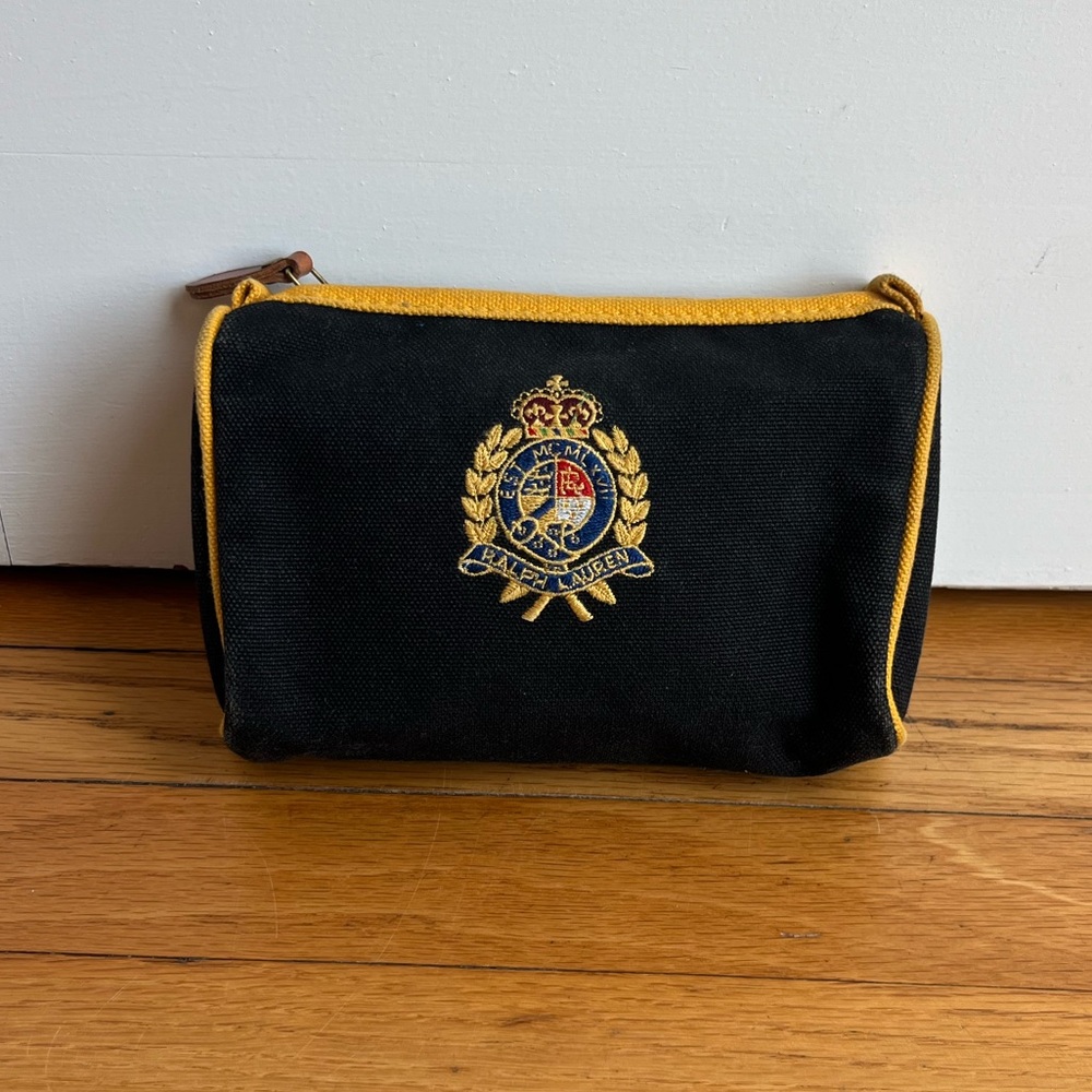 Vintage Ralph Lauren Canvas Cosmetic Pouch with Embroidered Logo